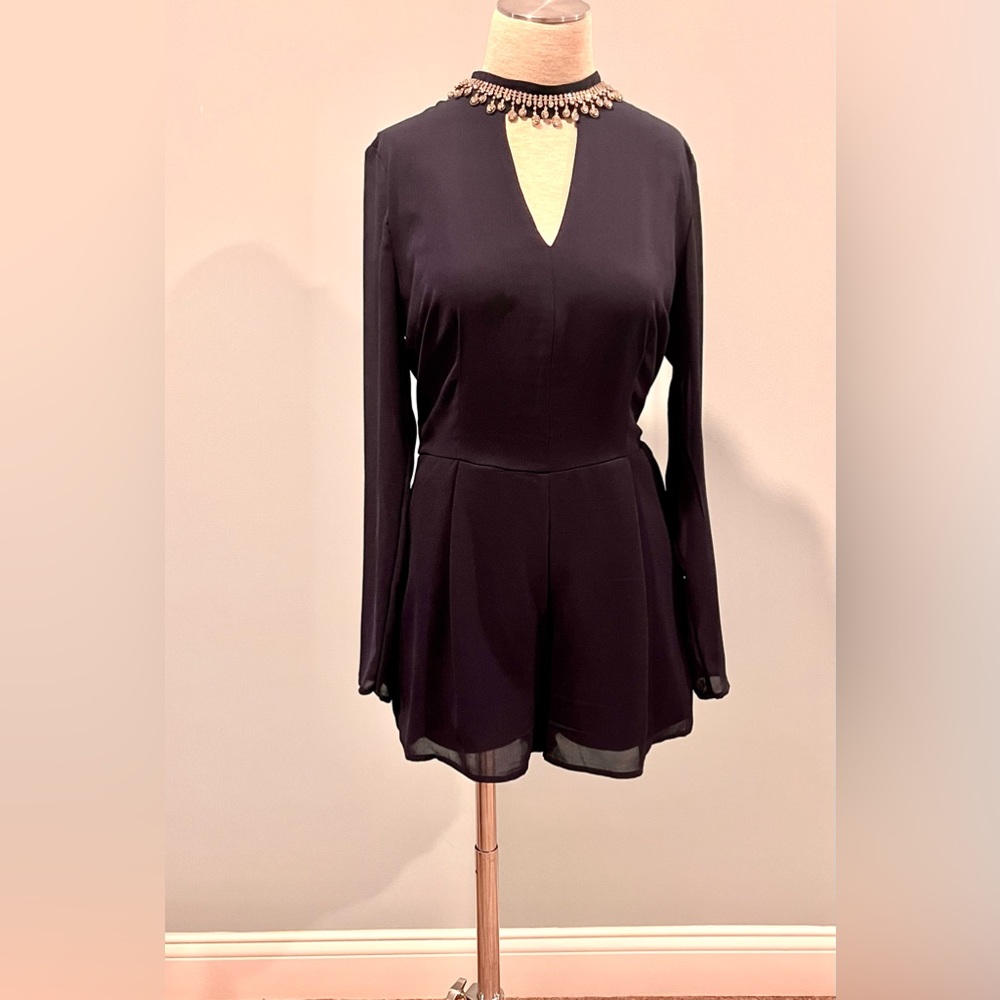 Crystal Doll Romper! Navy blue with jeweled neckline. Size 11